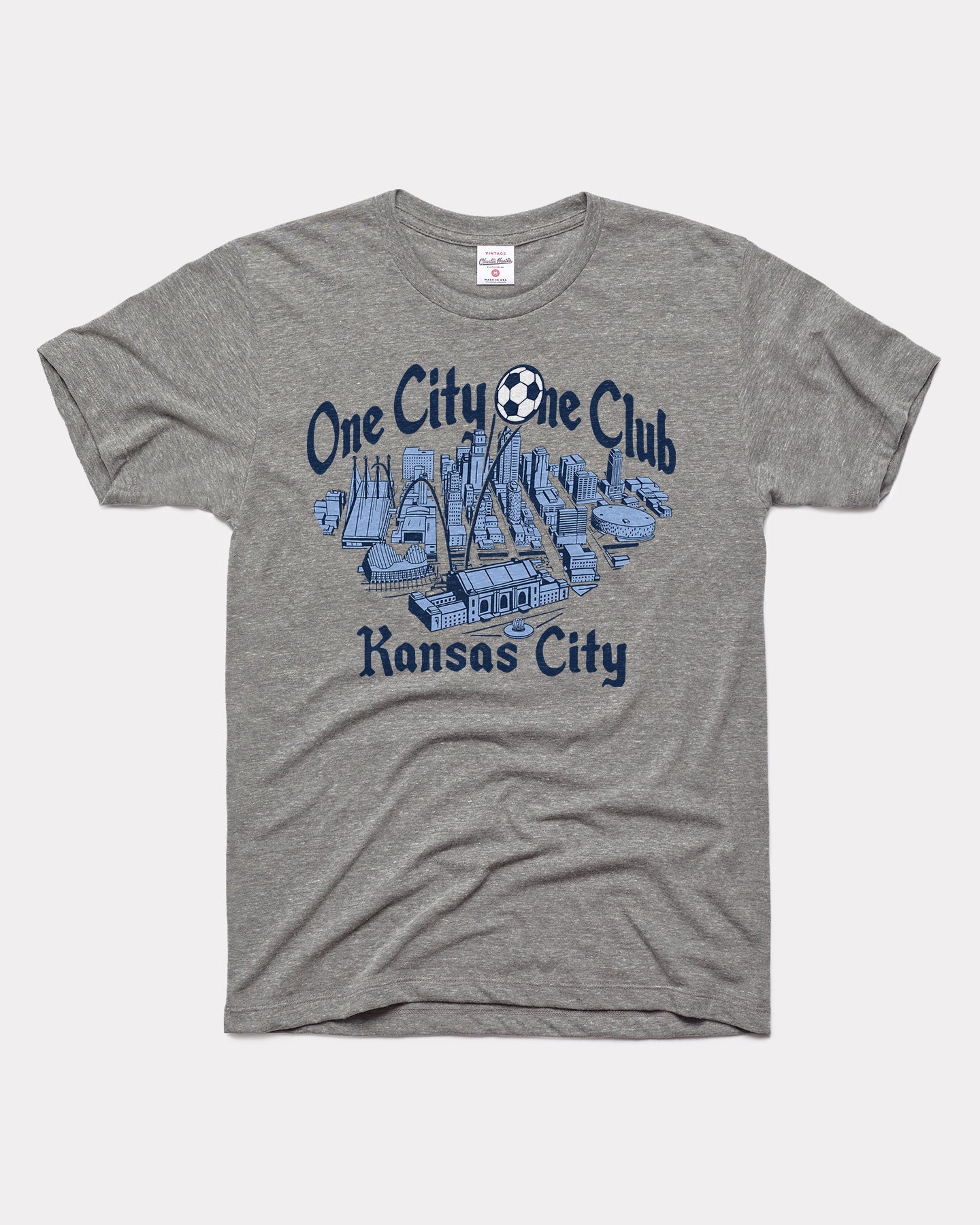 Kansas City Skyline Sporting One City One Club Vintage Grey T-Shirt