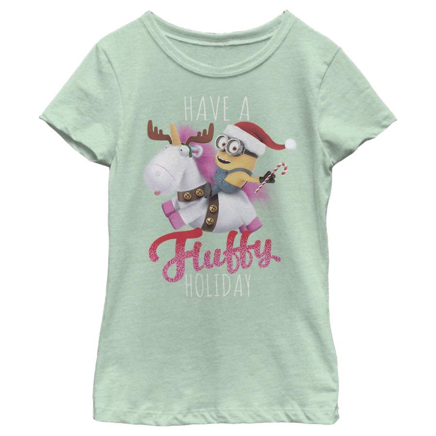 Despicable Me Girl’s Christmas Minions Have A Fluffy Day Unicorn  T Shirt