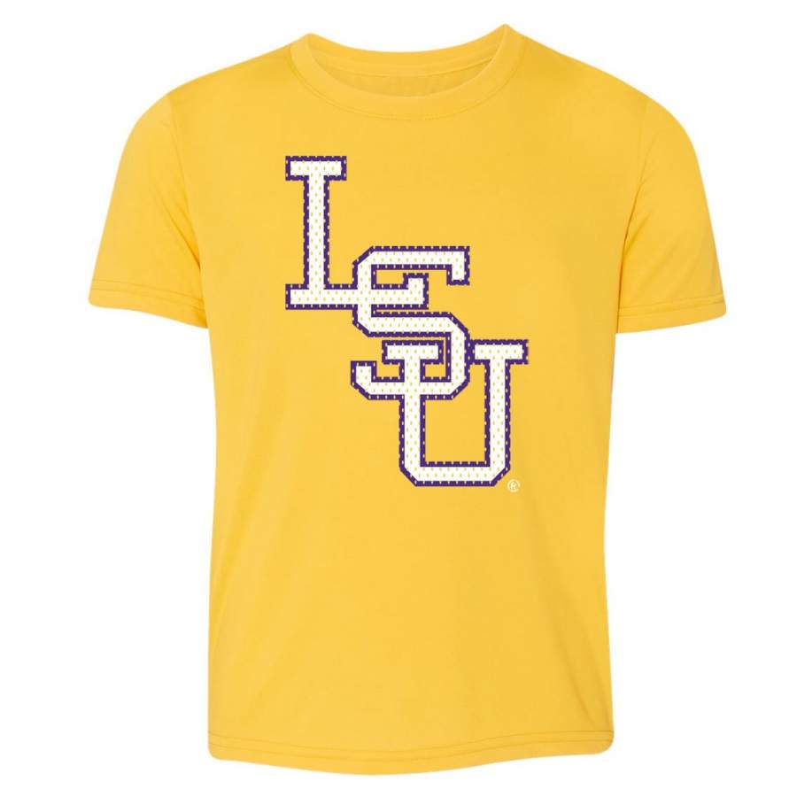 B&B Dry Goods LSU Tigers Baseball Mesh Interlock Performance Short Sleeve Youth T-Shirt – Gold