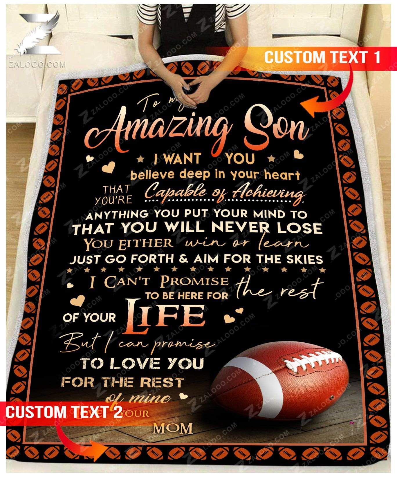 Custom Football – For Son From Mom – You Will Never Lose Quilt Blanket Ep1338