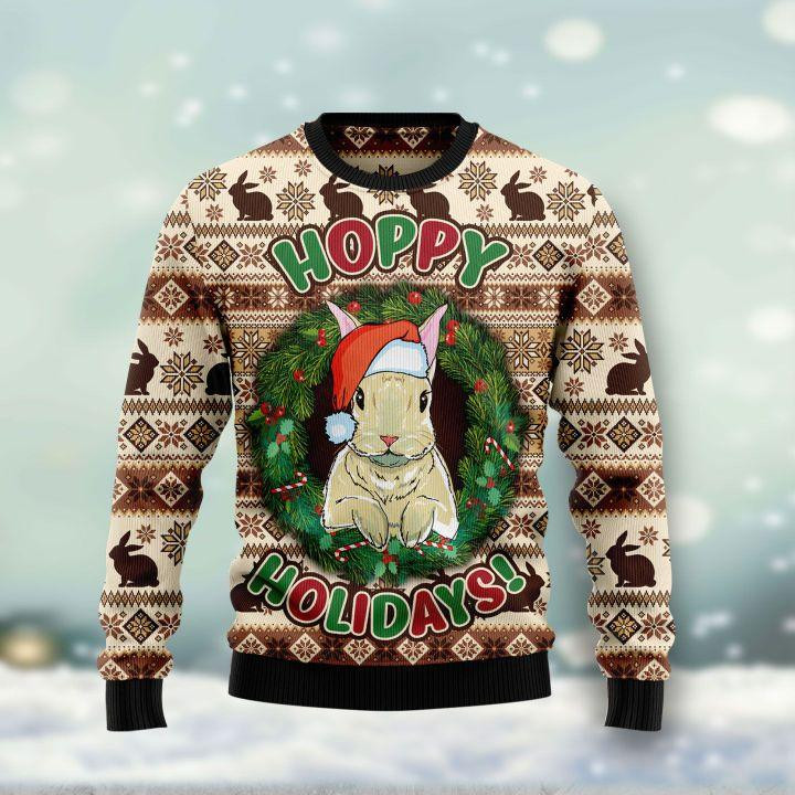 Rabbit Happy Holidays Ugly Christmas Sweater | For Men & Women | Adult | Us1451