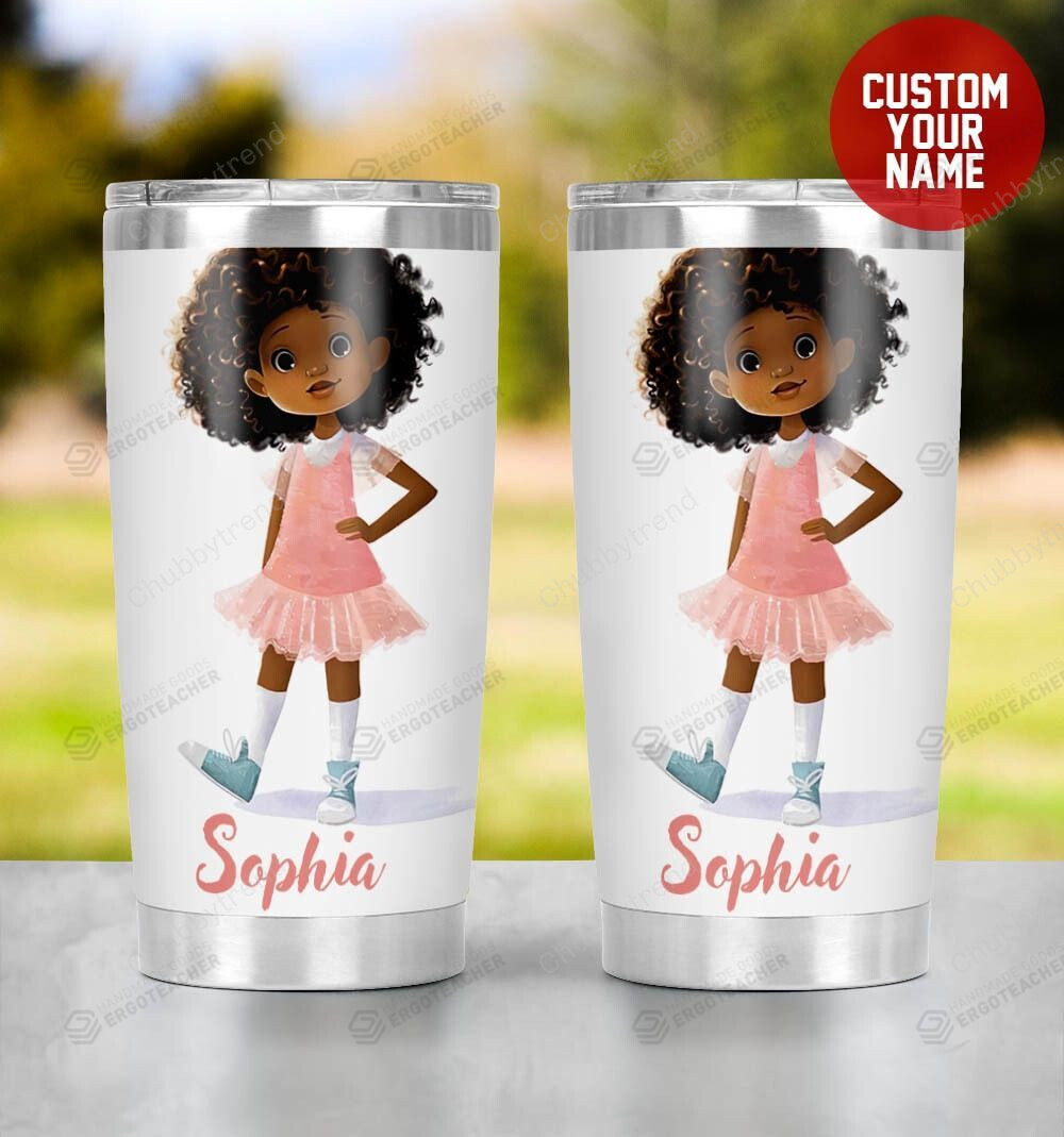 Personalized Little Black Girl With Pink Skirt And Afro Hair Stainless Steel Tumbler, Tumbler Cups For Coffee/Tea, Great Customized Gifts For Birthday Christmas Thanksgiving