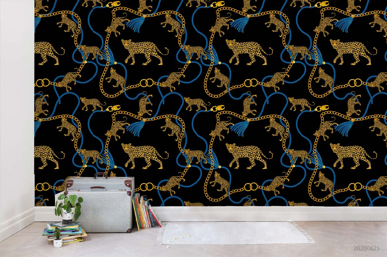 3D Golden Chain Leopard Wall Mural Wallpaper A296 Lqh