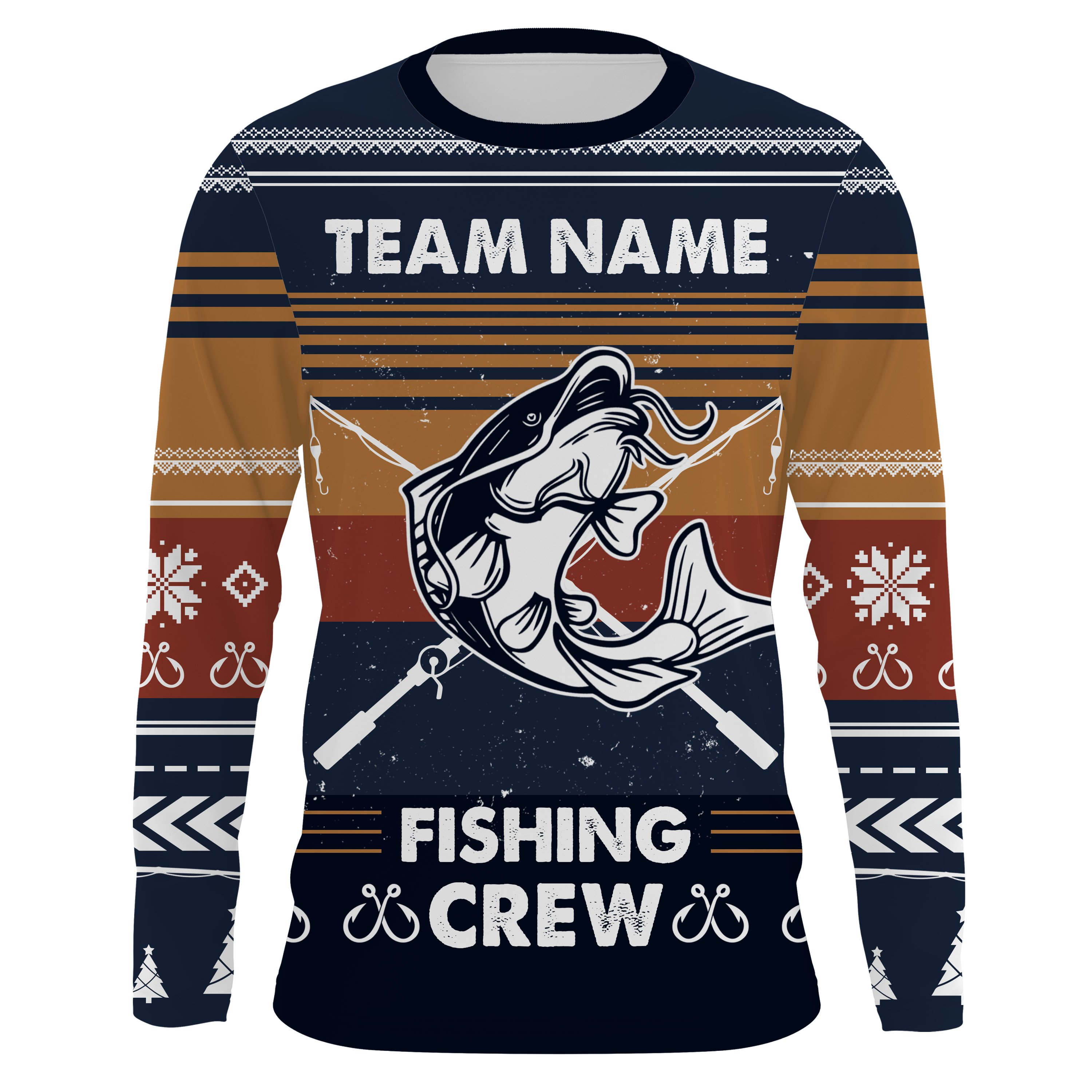 Catfish Fishing Crew Ugly Sweater Pattern Custom Long Sleeve Fishing Shirts, Catfish Fishing Christmas Gifts For Fishing Team – Iphw1878