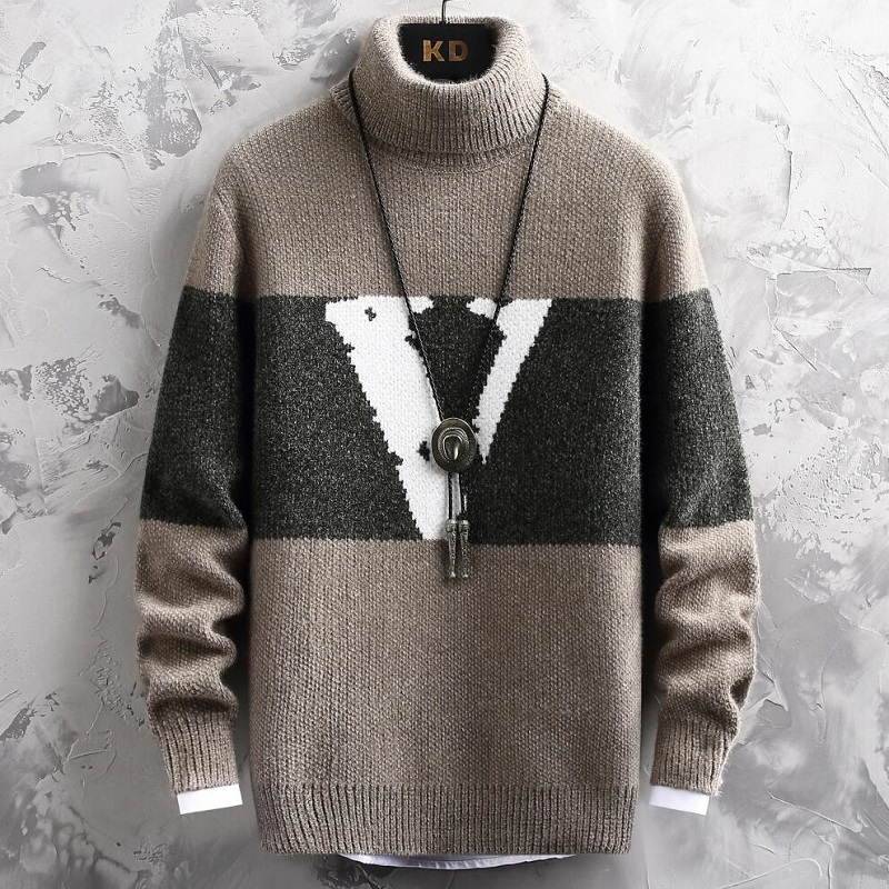 2021 New Winter Thick Warm Turtleneck Sweater Men Patchwork High Collar Pullover Men Top Quality Men’s Christmas Sweaters alx