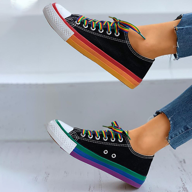 Women Vulcanized Shoes Canvas Sneakers Summer Candy Color New Fashion Rainbow Female Platform Walking Ladies Flat Comfort Casual alx