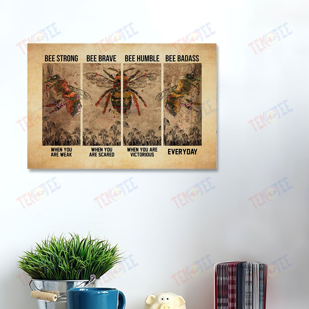 Canvas Prints Bee Strong Bee Brave Bee Humble Bee Badass Vintage Art Design Wall Art Home Decor