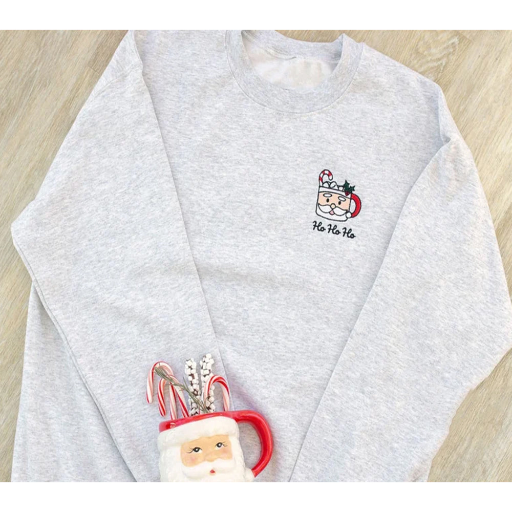 Hot Chocolate Santa Mug Christmas Embroidered Sweatshirt 2D Crewneck Sweatshirt All Over Print Sweatshirt For Women Sweatshirt For Men Sws4620