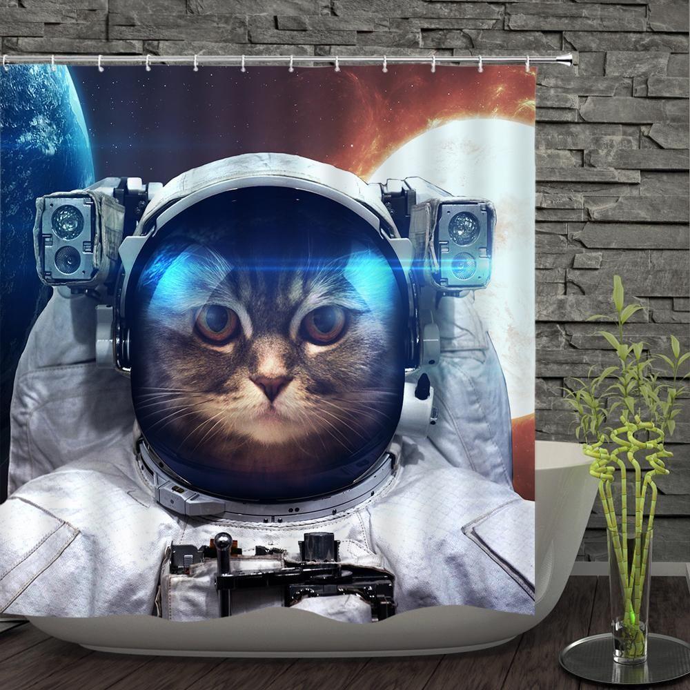 The Astronaut Cat Graphic Design 3D Printed Shower Curtain Gift Home Decoration