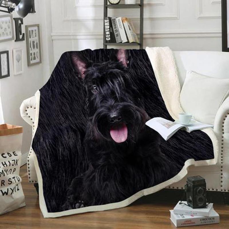 Scottish Terrier Dog Portrait Fur Printed Blanket