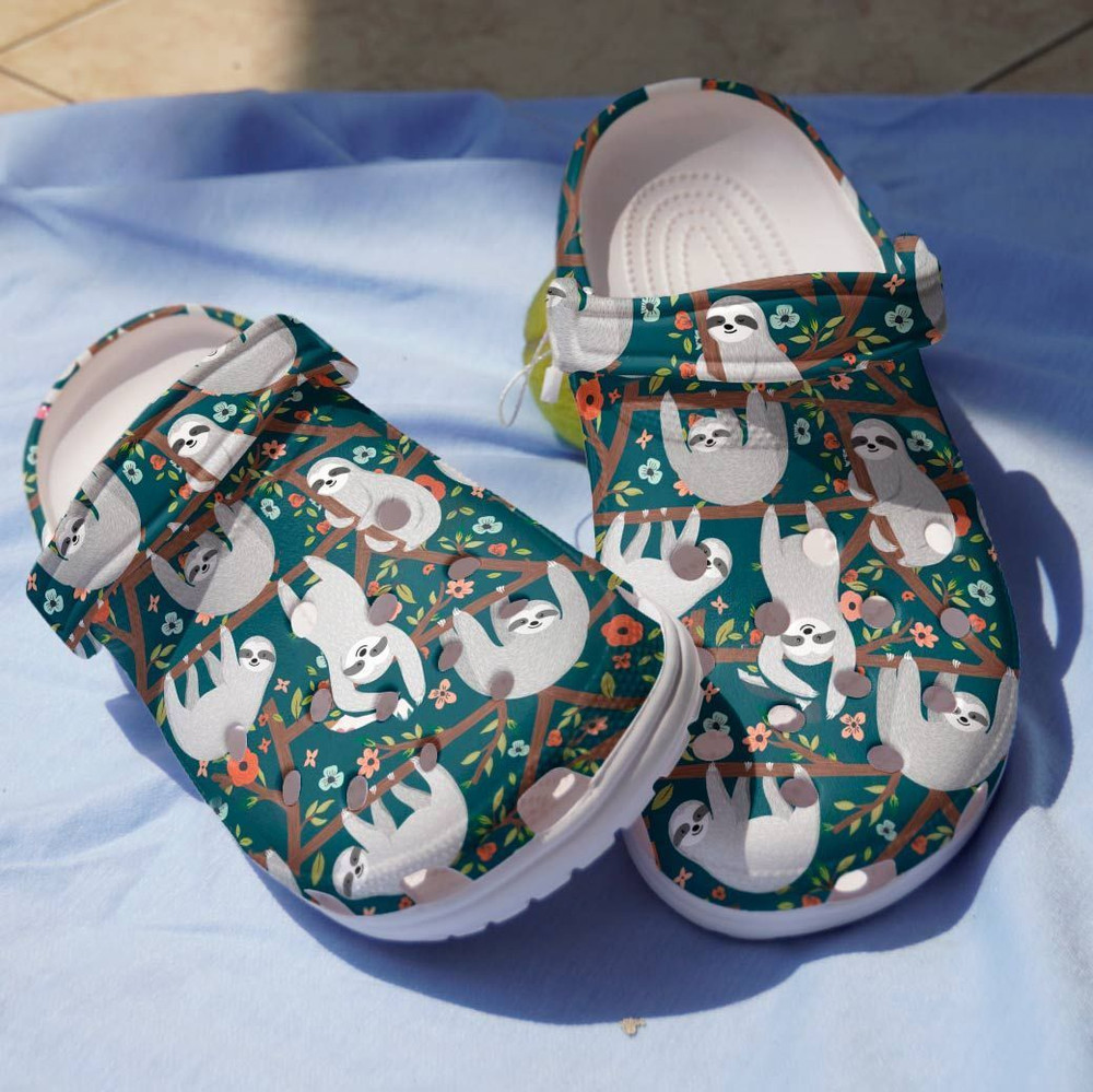 Grey Sloth Animal On Tree Gift For Lover Rubber Crocs Clog Shoes Comfy Footwear