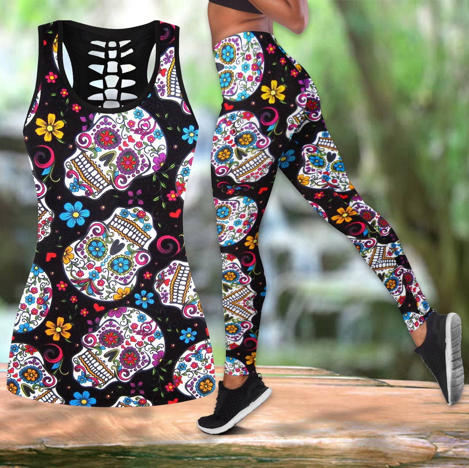 Skull Candy Flower Pattern Tank Top- Legging Set SK-CG000063-29