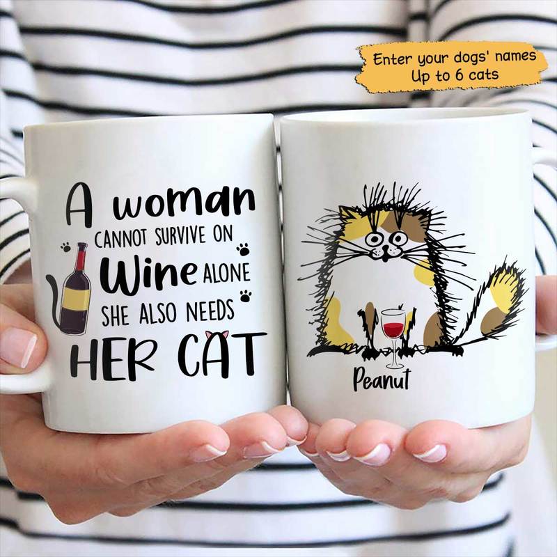 A Woman Cannot Survive On Wine Alone Fluffy Personalized Coffee Mug