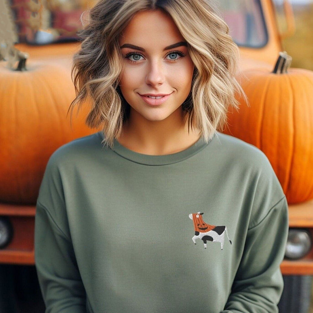 Cow Ghost Halloween Embroidered Sweatshirt 2D Crewneck Sweatshirt All Over Print Sweatshirt For Women Sweatshirt For Men Sws4934