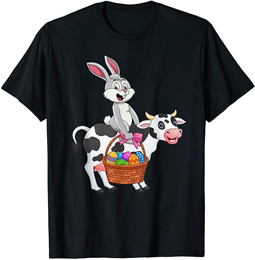 Cute Bunny Riding Cow Happy Easter Cow Lover Gifts T-Shirt