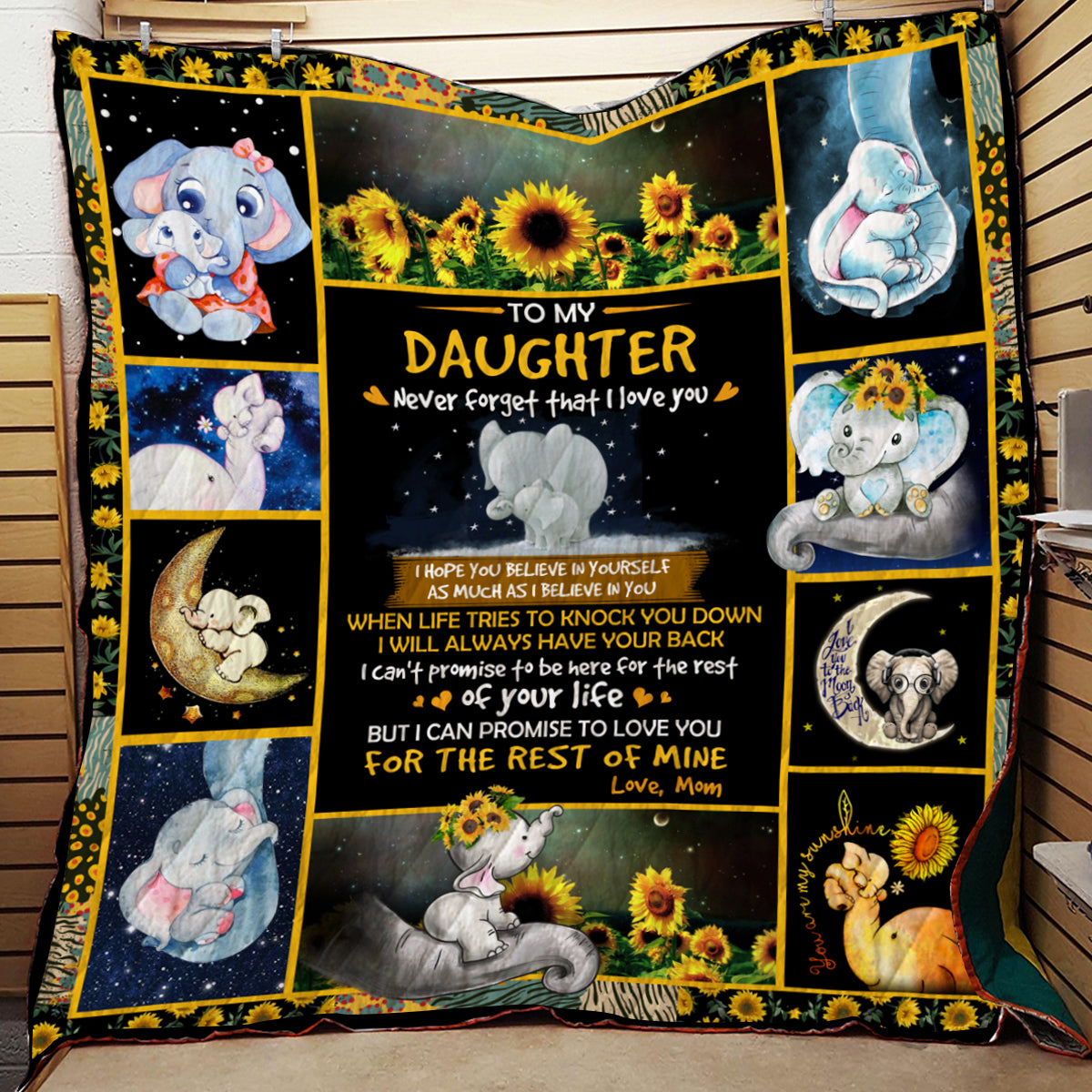 Never Forget That I Love You Elephant  To My Daughter  Quilt Blanket