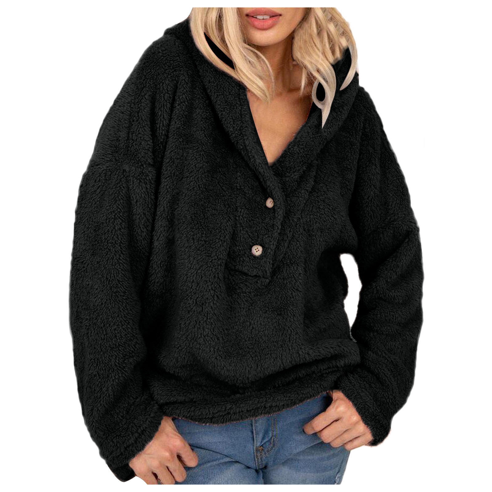 Women Hoodie Sweatshirts Winter Solid Color Leather Plush Long-sleeved Hooded Sweatshirt Casual Loose Pullover Top Ropa De Mujer alx