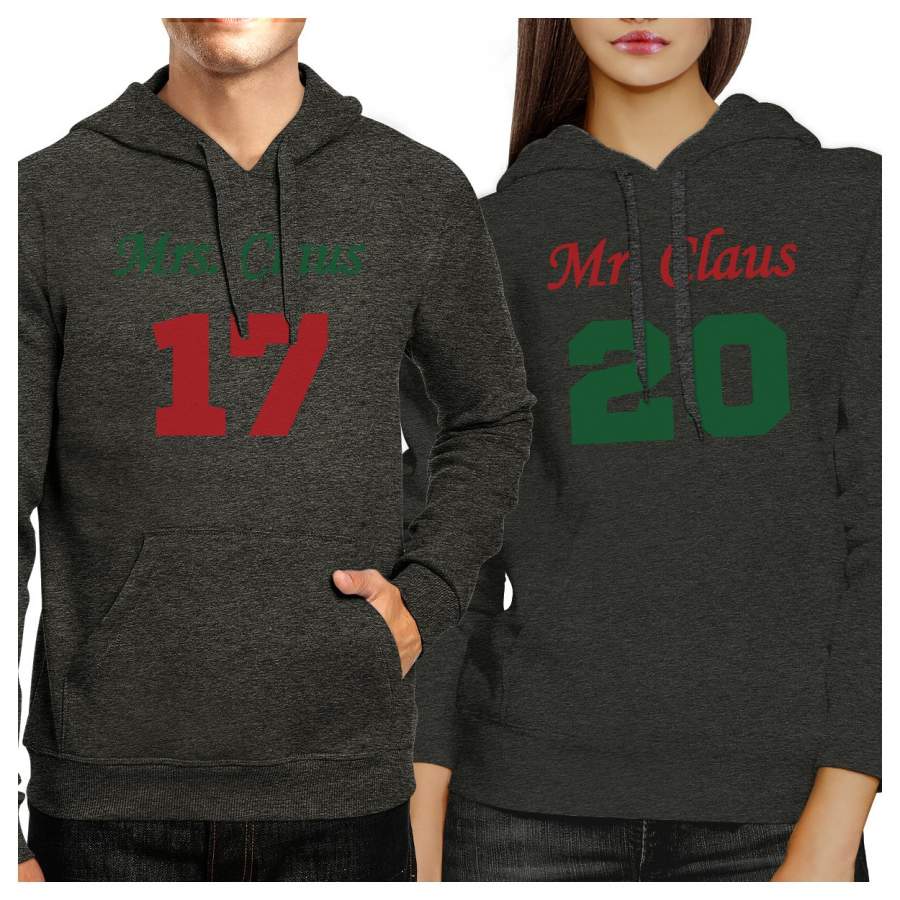 Mr. And Mrs. Claus Matching Couple Dark Grey Hoodie