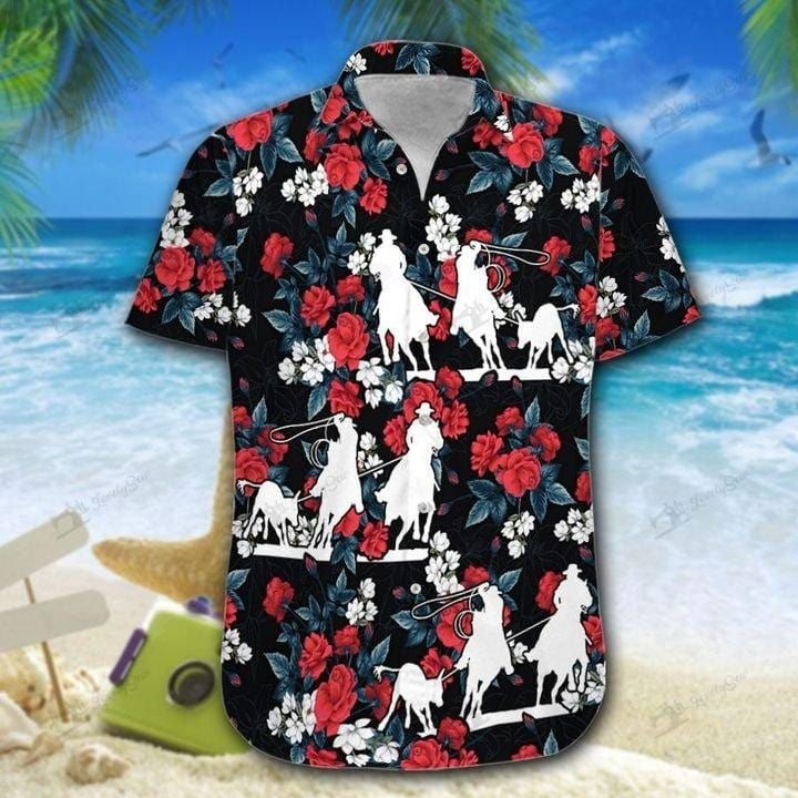 Team Roping Rose Red Hawaii Shirts Or Beach Shorts Xh Ha35515