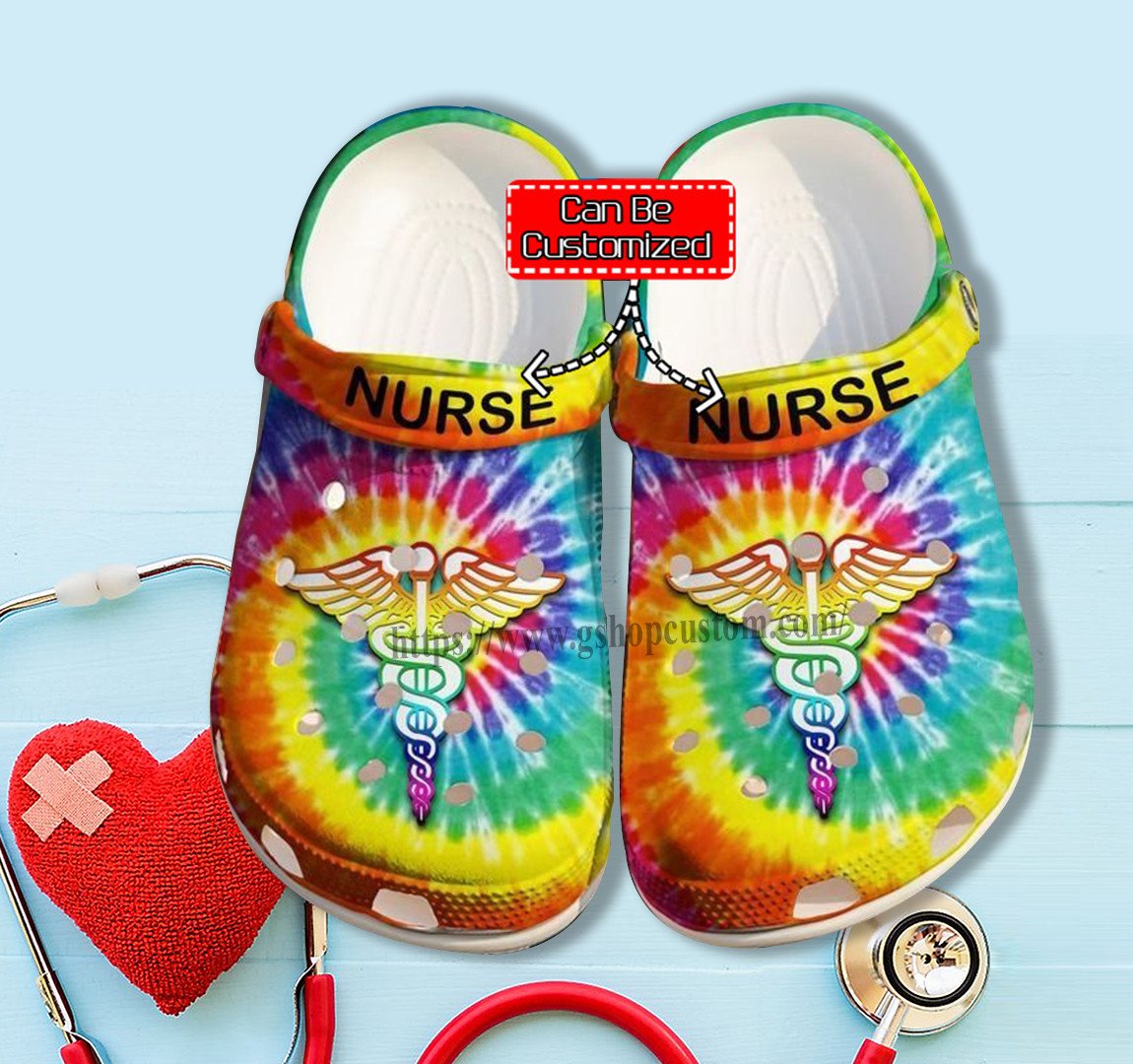 Hippie Nurse Rainbow Color Crocs Shoes Gift Women Girl – Nurse Peace Hippie Shoes Croc Clogs Customize- Cr-Ne0166