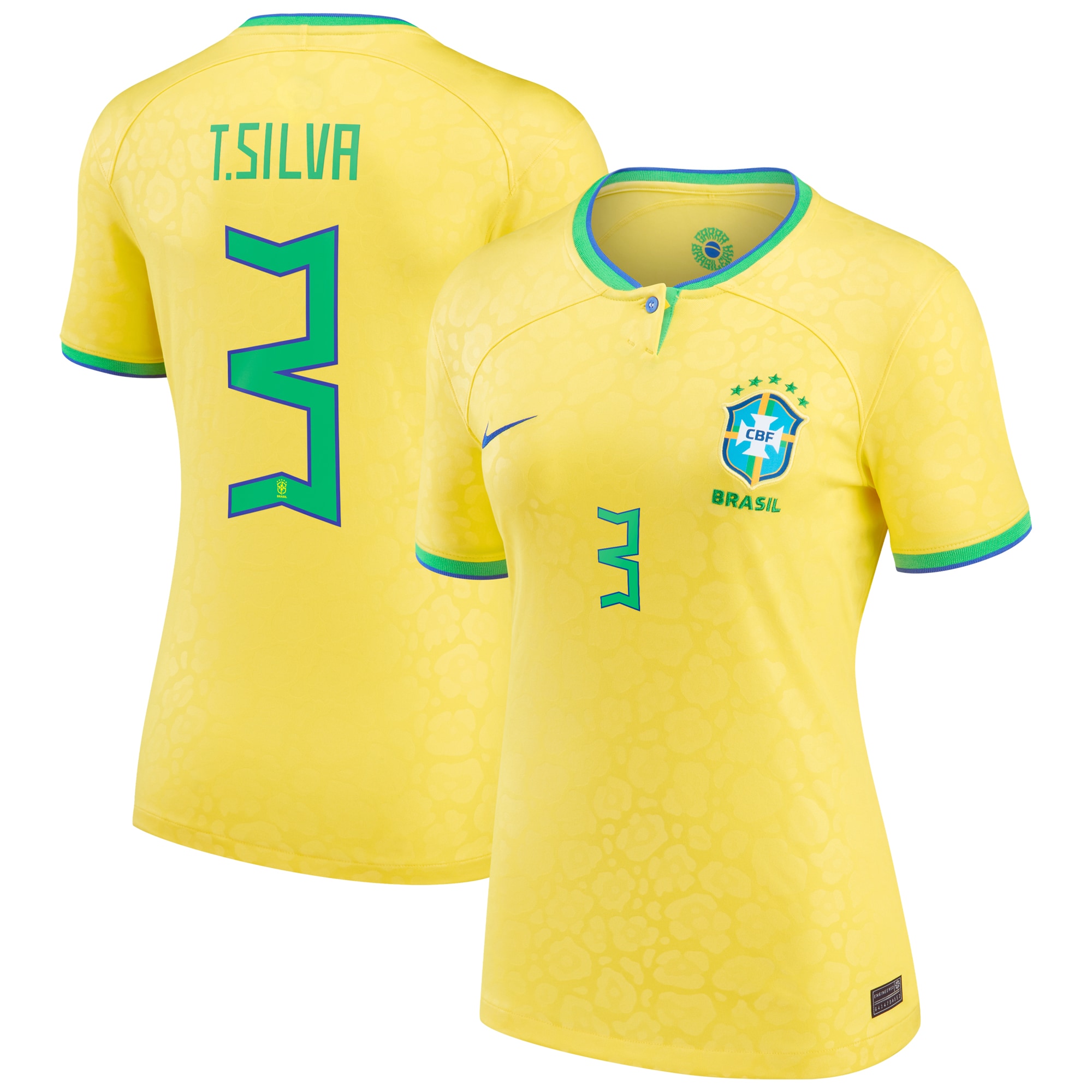 Thiago Silva Brazil National Team Women's 2022/23 Replica Home Jersey – Yellow