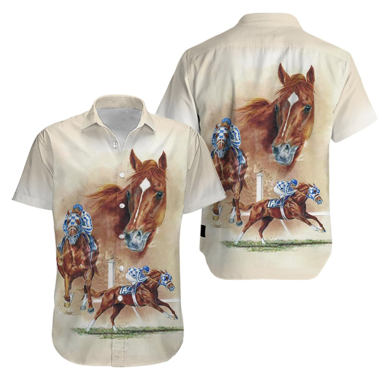 Secretariat Horse Racing Painting Hawaii Aloha Shirts Kv Ha94115