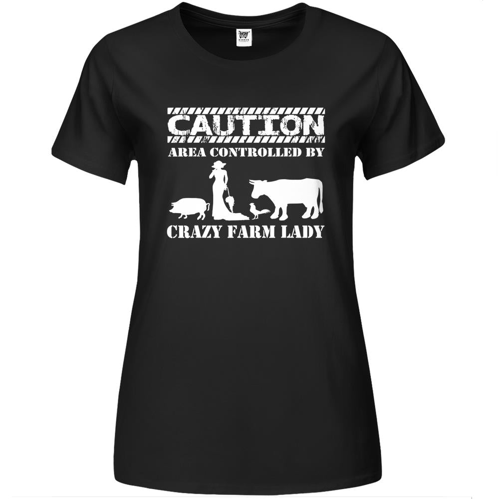 Farmer Funny Gift – Area Controlled By Crazy Farm Lady Premium Womens Tshirts