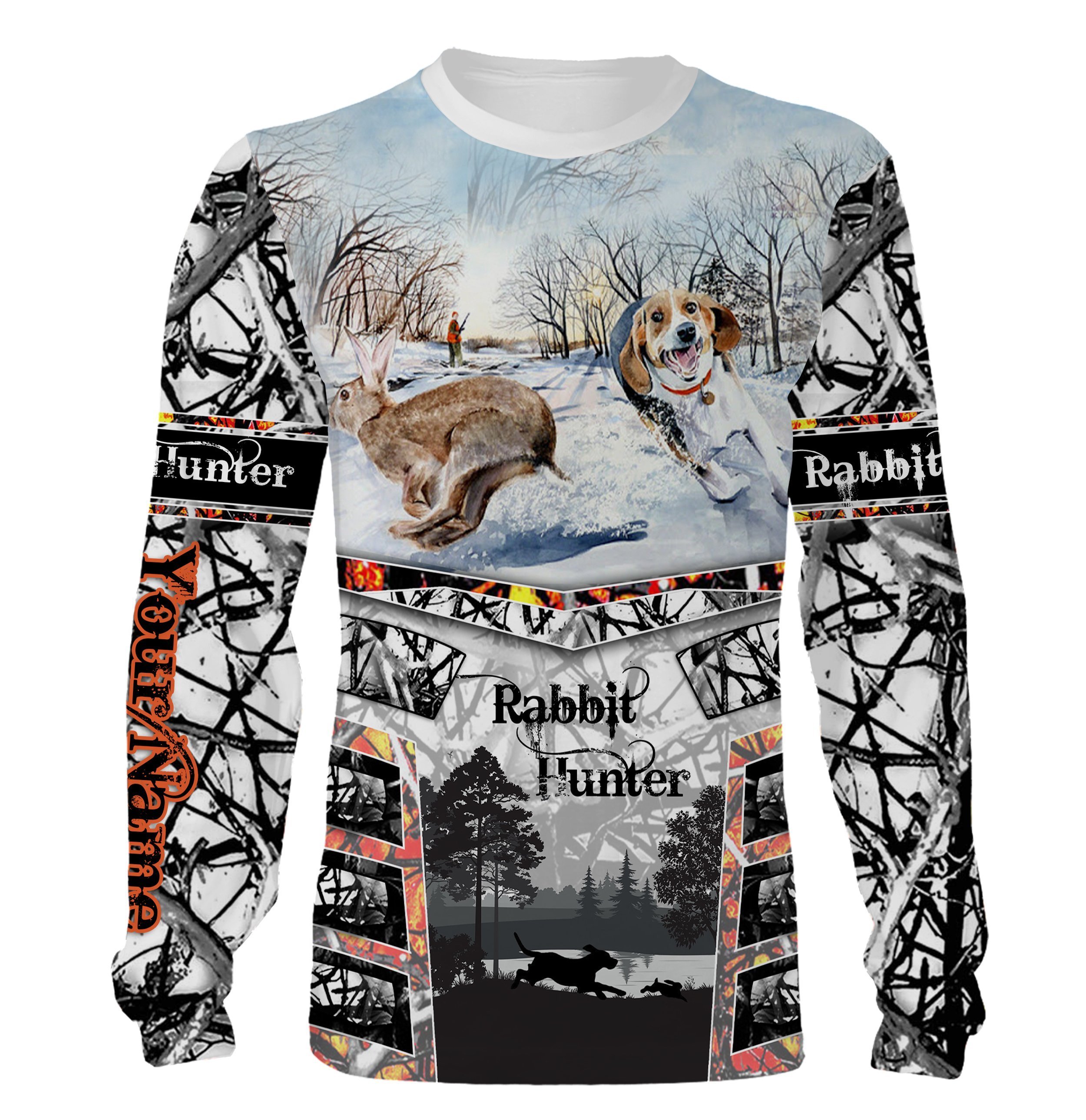 Rabbit Hunting With Beagle Custom Name 3D All Over Print Shirts, Face Shield – Personalized Hunting Gifts – Fsd369