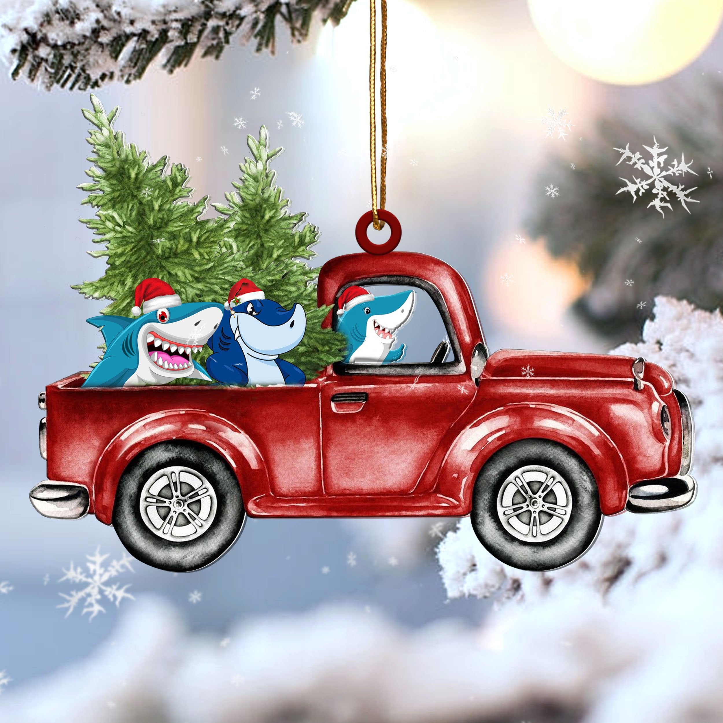 Shark On Red Car Car Hanging Ornament