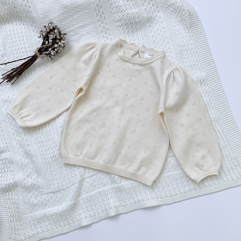 Spring Autumn Baby Girls Sweater Hollow Out Knitted Pullover Lanter Sleeve Kids Sweater 80-140cm DT505 alx