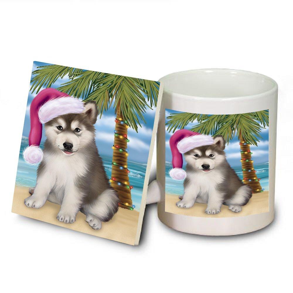 Summertime Alaskan Malamute Puppy On Beach Christmas Mug And Coaster Set Muc0510