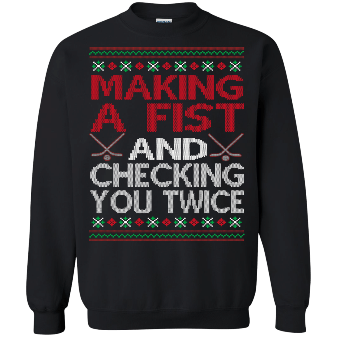 Ugly Christmas Sweaters Making A Fist And Checking You Twice