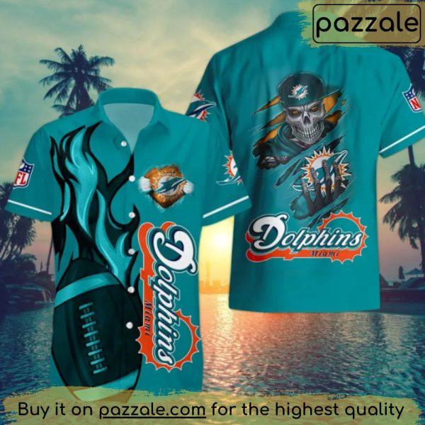 Miami Dolphins Nfl Fire Ball Skull 3D Hawaii Shirt