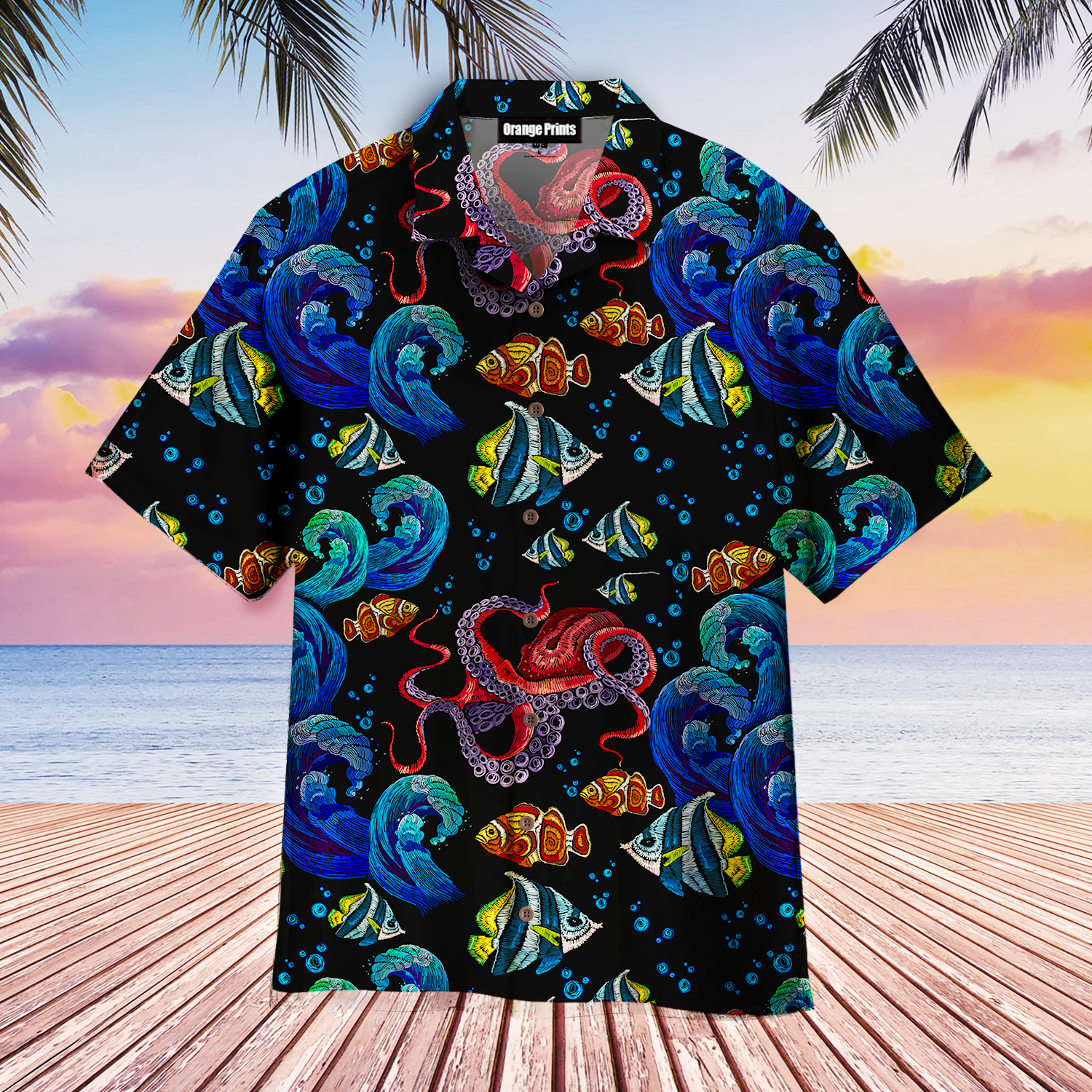 Octopus Sea Wave Tropical Fishes Aloha Hawaii Shirts For Men Women Ha46718