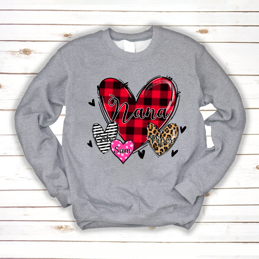 Nana Hearts With Grandkids Leopard Sweatshirt