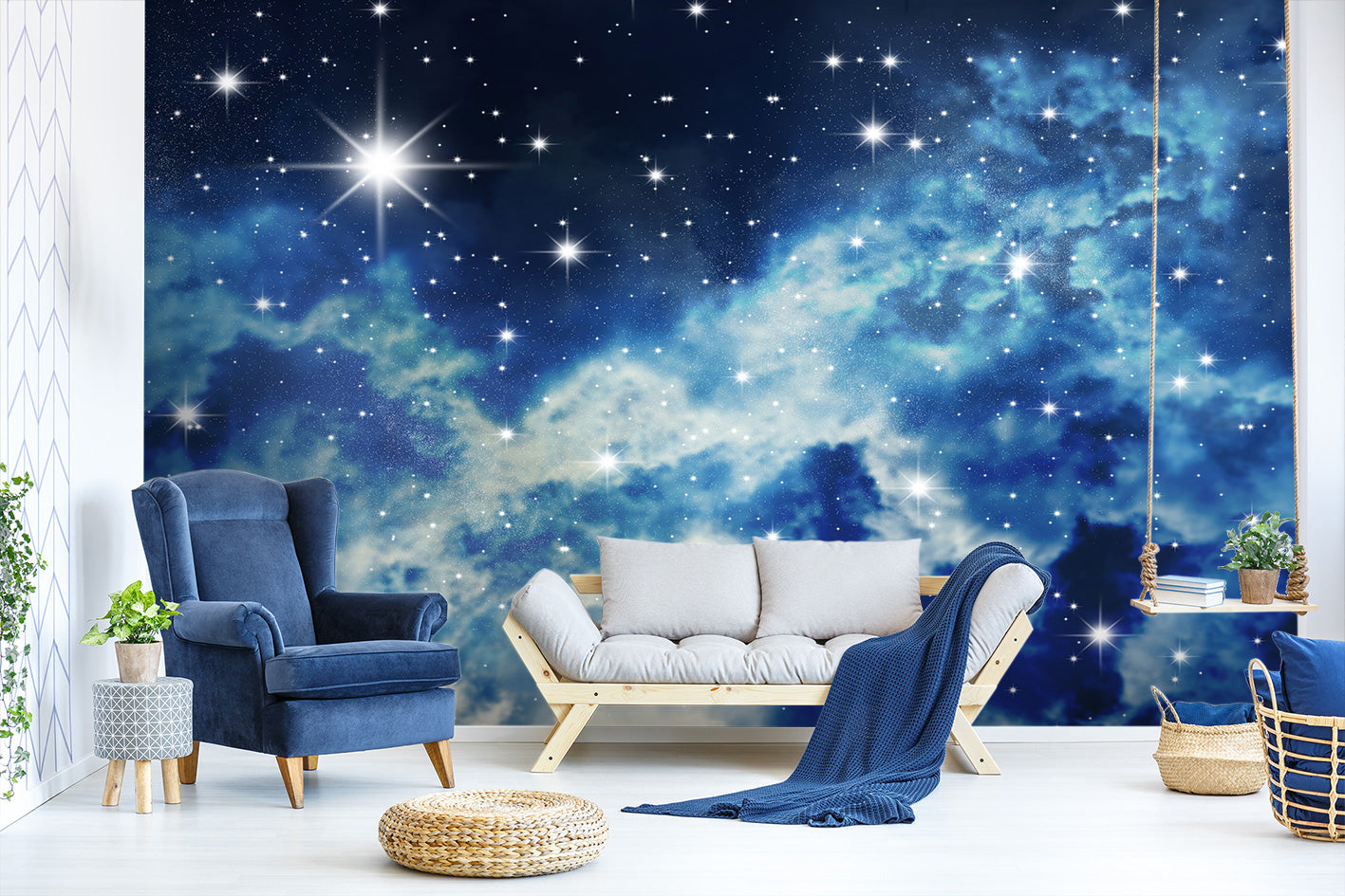 3D Blue Star Sky Nebula Wall Mural Wallpaper Sf03