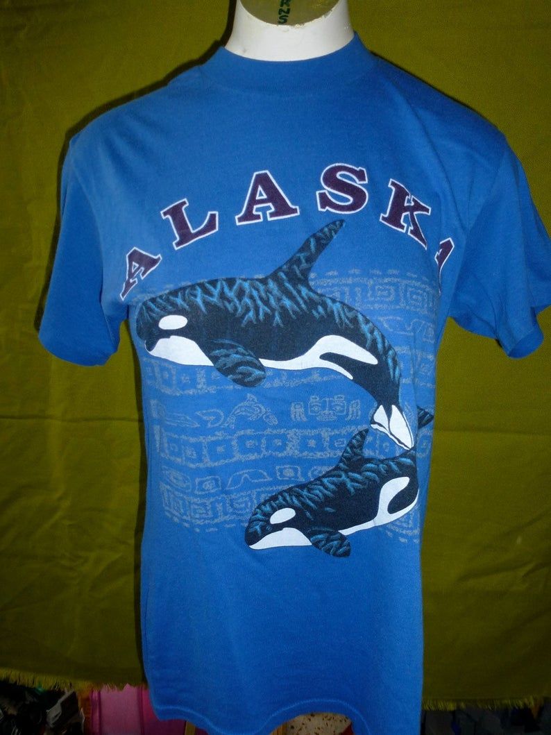 Vintage Tee Alaska Killer Whales   Blue T Shirt