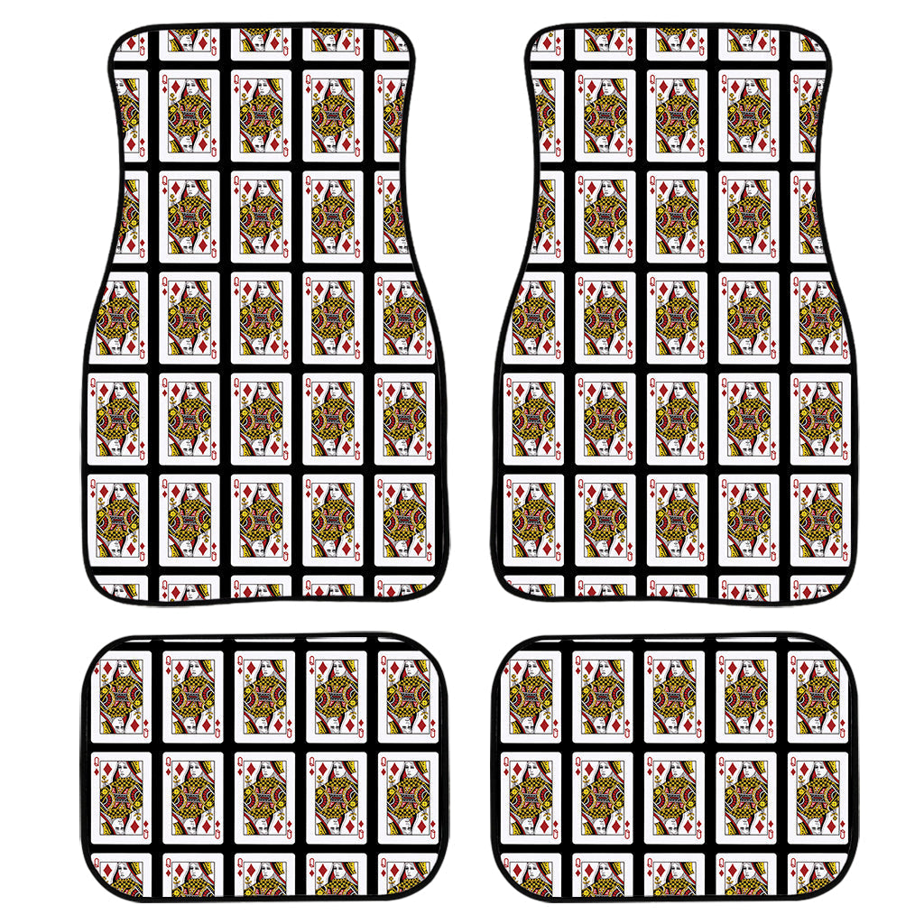 Queen Of Diamonds Playing Card Pattern Print Front And Back Car Floor Mats, Front Car Mat