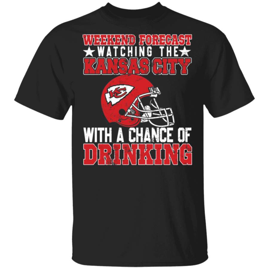 Drinking Football Shirt Vintage Weekend Forecast Watching The Kansas City Drinking Funny Football Drinking Gifts T-Shirt