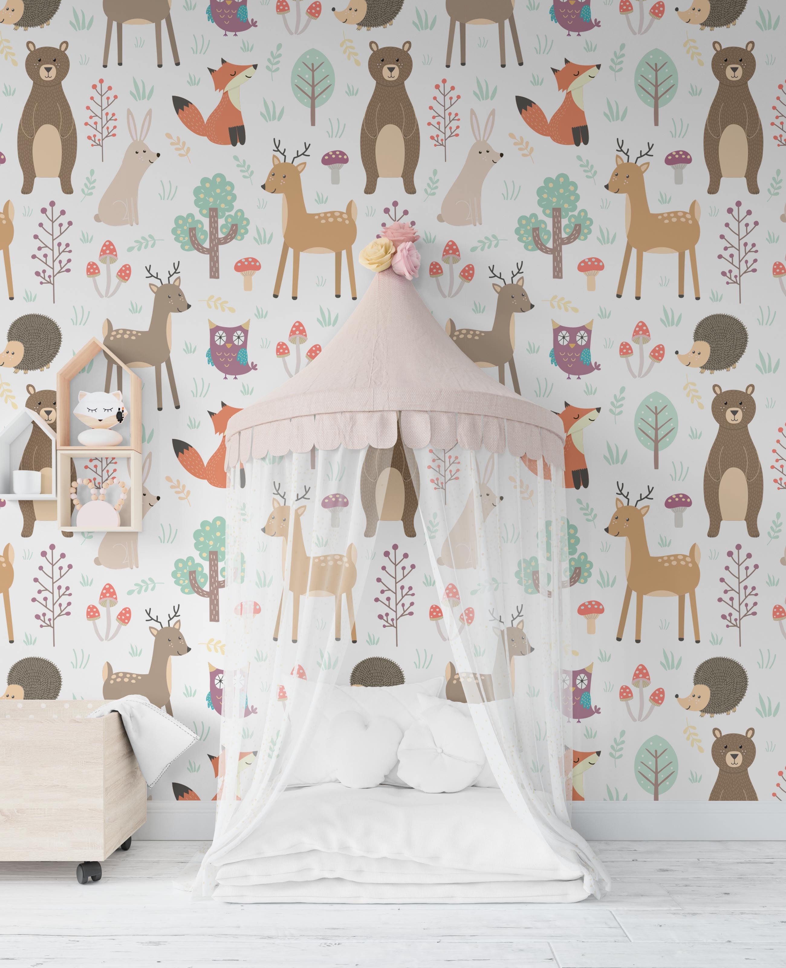 3D Cartoon Animal Tree Wall Mural Wallpaper 138