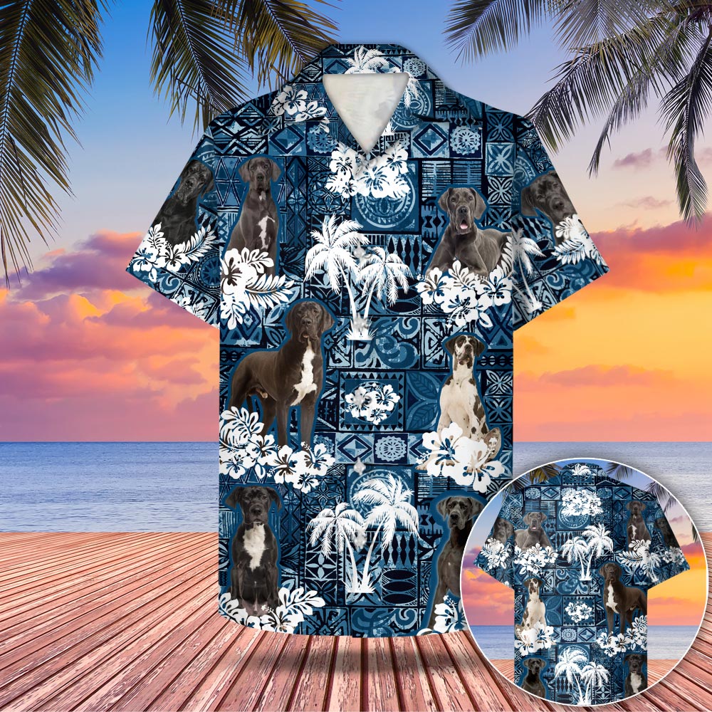 Great Dane Hawaii Shirt Style Blue Gift For Dad Phts Ha50572