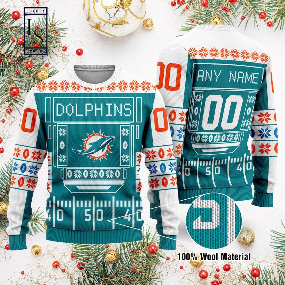 Miami Dolphins Personalized Gift For Fan Ugly Wool Sweater Christmas