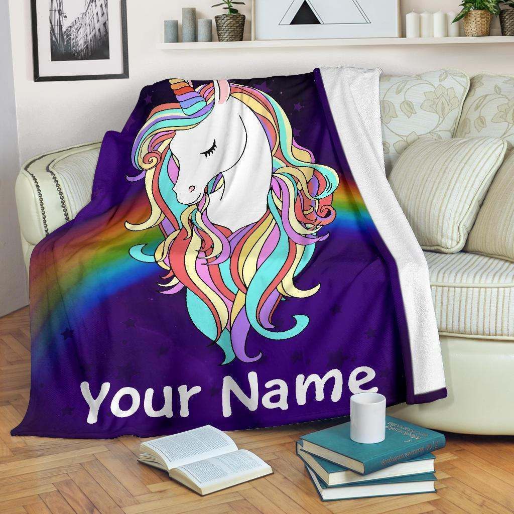 [Personalized Name] Colorful Unicorn Rainbow Fleece Blanket, Sherpa Blanket, Gift For Parent, Family Member, Friends Gift, Christmas Gift, Home Decor, Home Living