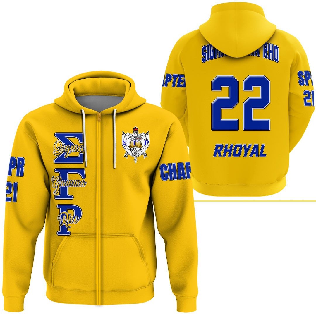 Sorority Hoodie – Personalized Sigma Gamma Rho Gold Zip Hoodie