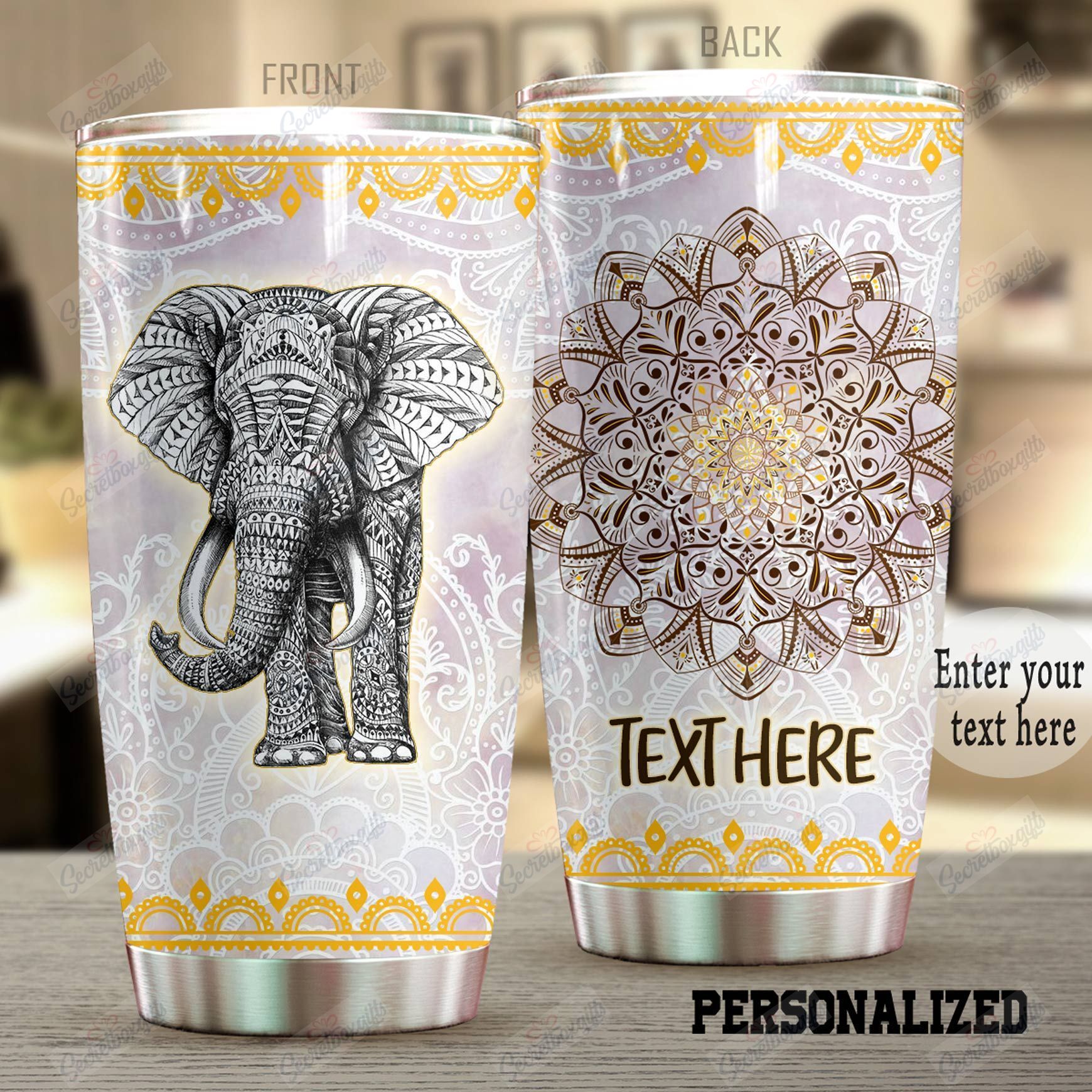 Personalized Boho Elephant Nc1010052Cl Stainless Steel Tumbler Travel Customize Name, Text, Number, Image