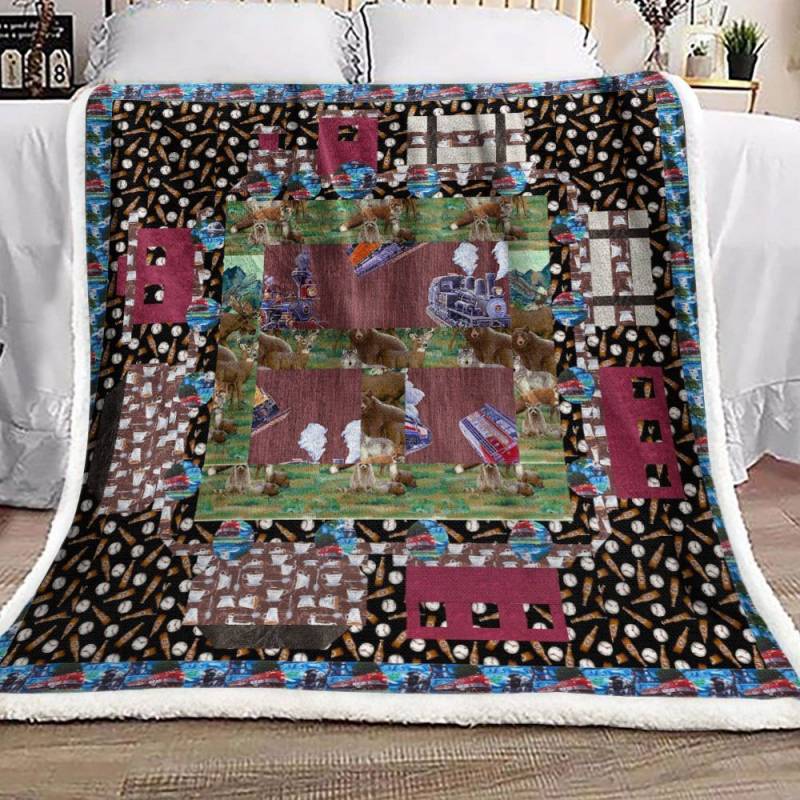 Train Animal Baseball CL24100298MDF Sherpa Fleece Blanket