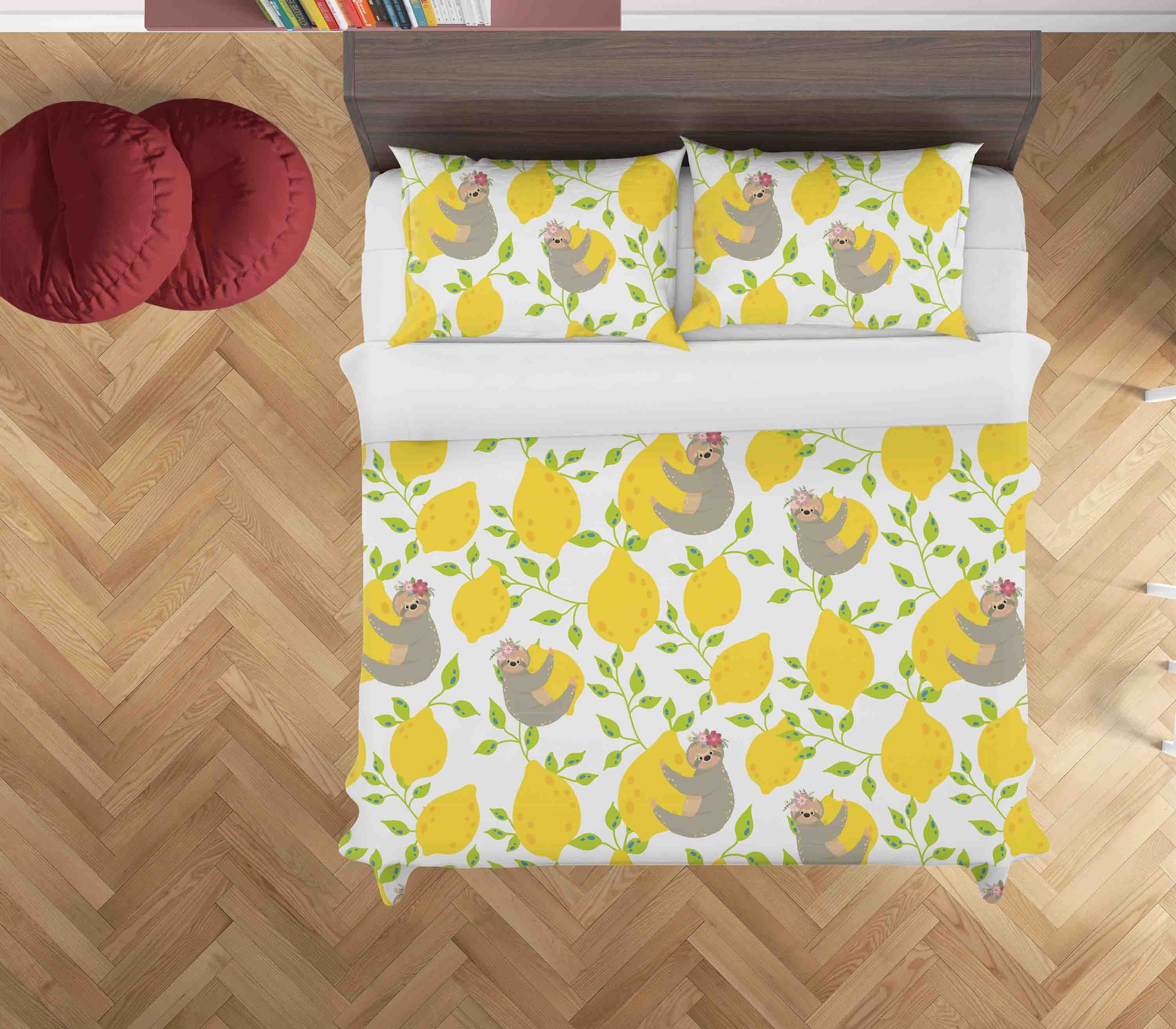 3D Hand Drawn Lemon Sloth Animal Quilt Cover Set Bedding Set Duvet Cover Pillowcases Lxl