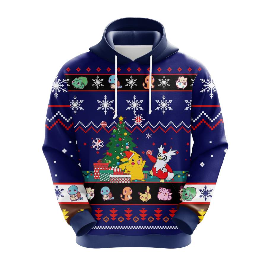 Pokemon Christmas cute Noel Mc Ugly Hoodie Blue 1- Amazing Gift idea