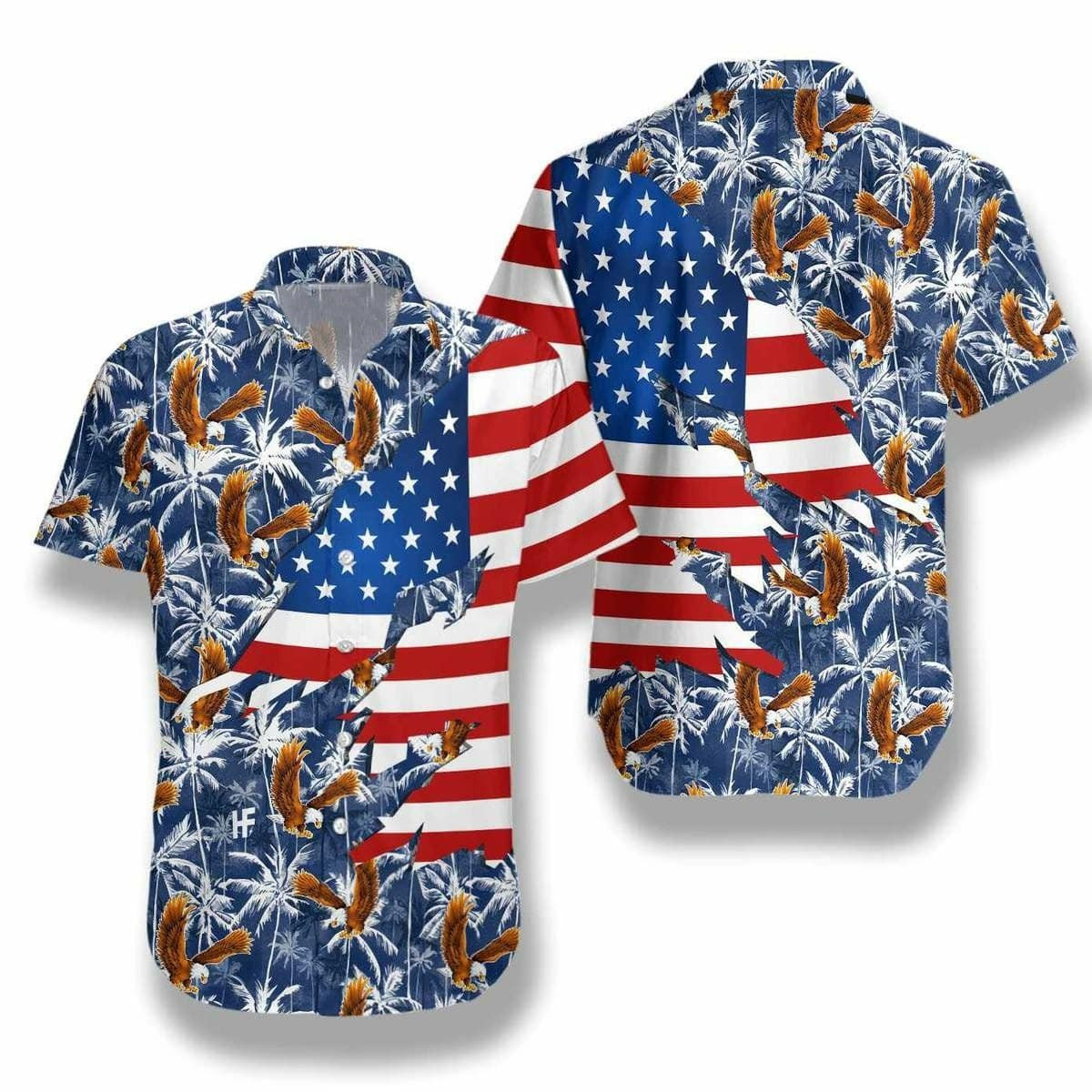 Hawaii Aloha Shirts American Eagle Palm Tree Ha98462