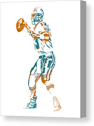 Dan Marino Miami Dolphins Watercolor Strokes Pixel Art 2 Joe Hamilton Canvas Print